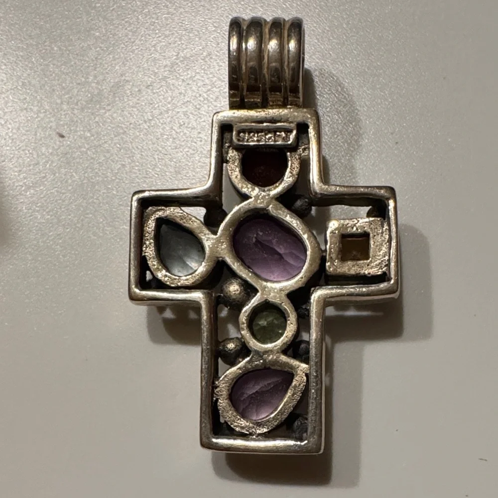 Silver Multi-Gemstone Cross Pendant